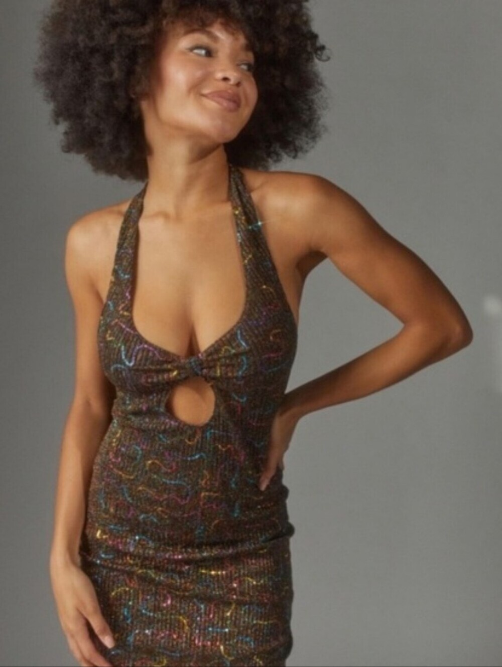 NWT Urban Outfitters Gemma Sparkly Halter Mini Dress XS - Picture 2 of 8